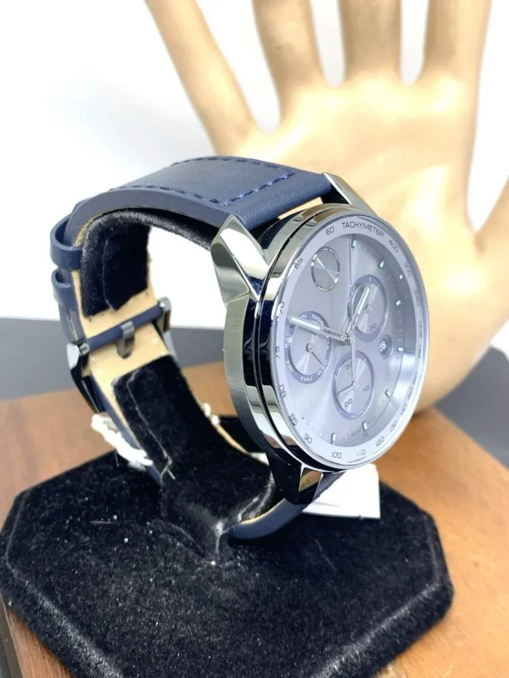 Movado Men's Watch 3600909 Swiss Quartz Chronograph Gray Dial Leather Band 44mm